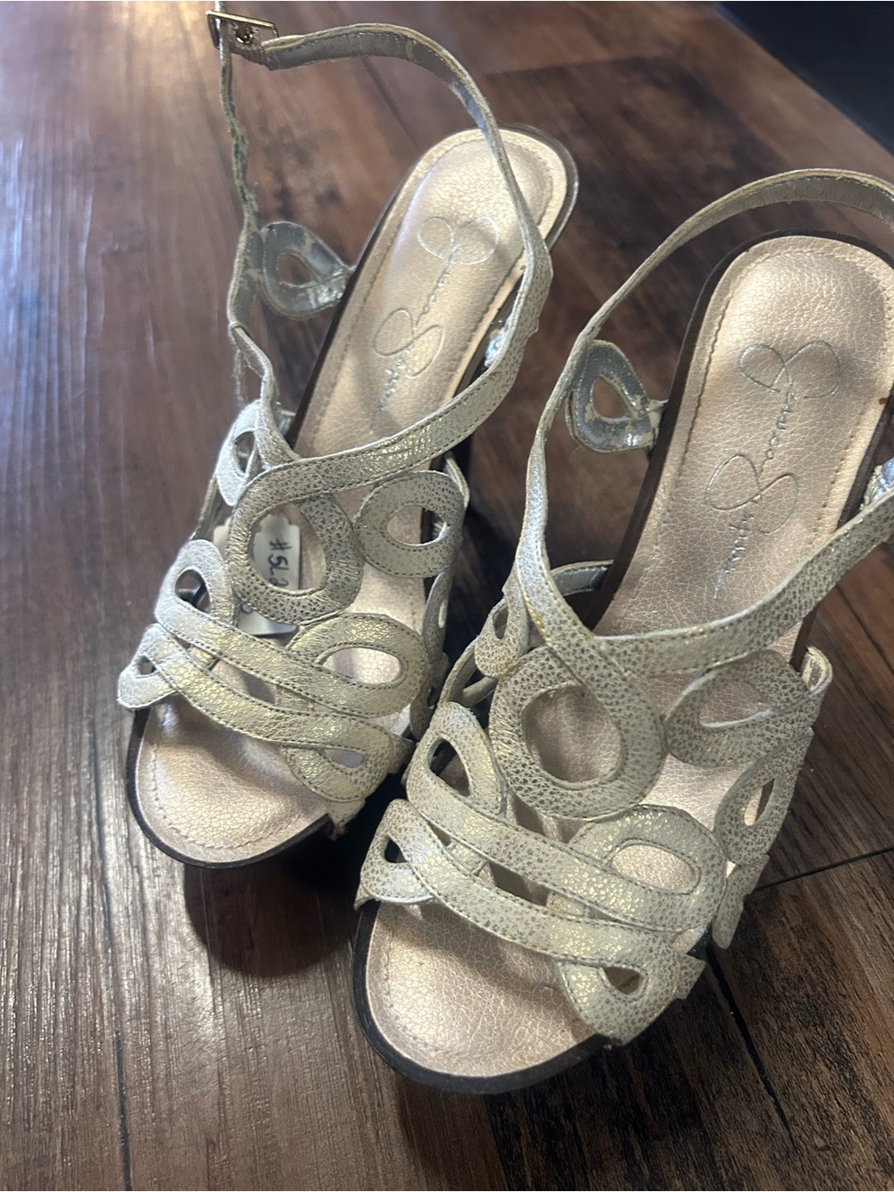 Jessica Simpson Metallic Gold Cutout Slingback Heels